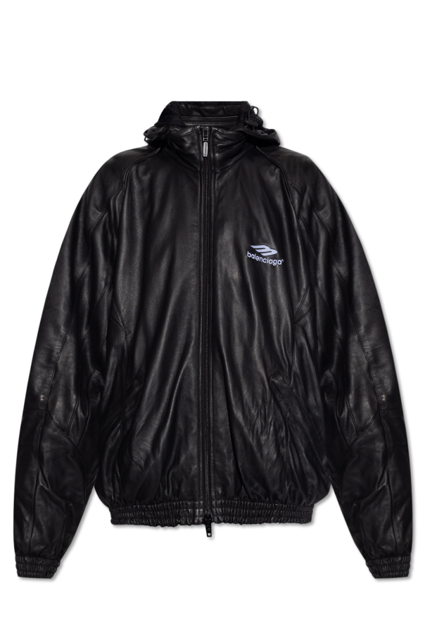 Black Leather jacket Balenciaga - Kurzer Pullover Aus Wollmischung ...